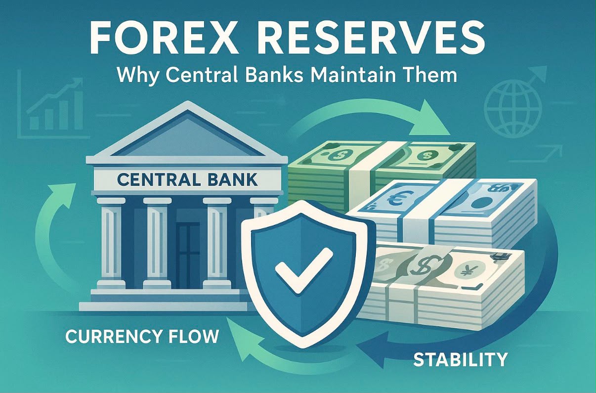“Illustration of the RBI managing foreign exchange reserves and currency markets, highlighting the $100 billion currency defense challenge with financial charts and Vizzve Financial branding.”